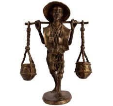 Brass African Man Carrying Water Statue