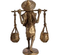 Brass African Man Carrying Water Statue