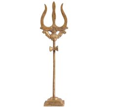 Handcrafted Gold Brass Trishul with Damru Figurine