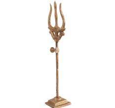Handcrafted Gold Brass Trishul with Damru Figurine