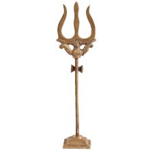 Handcrafted Gold Brass Trishul with Damru Figurine