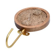 Round Brass Jute Woden Wall Hook