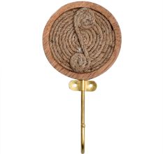 Round Brass Jute Woden Wall Hook