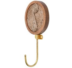 Round Brass Jute Woden Wall Hook