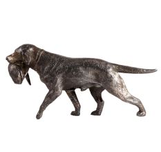 Brass Hunting Retriever Dog Statue With Prey In His Mouth