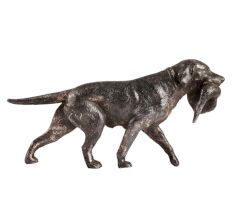 Brass Hunting Retriever Dog Statue With Prey In His Mouth
