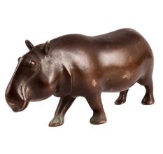 Brass SafariÂ Hippopotamus Statue In Dark Finish