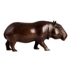 Brass SafariÂ Hippopotamus Statue In Dark Finish