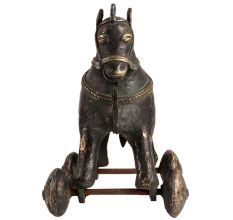 BrassÂ Horse Temple Toy With Four Wheels