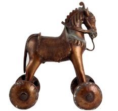 Traditional Brass Horse On Wheels Primitive Temple Toy