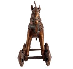 Traditional Brass Horse On Wheels Primitive Temple Toy