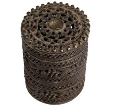 Brass Cylindrical Jewelry Box With lid Dhokra Art