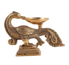 Deepak Oil Lamp Stand with Carved Peacock Figurine