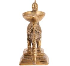 Deepak Oil Lamp Stand with Carved Peacock Figurine