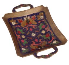 Brass Rectangle Tray With Floral Meenakari Design
