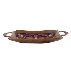 Brass Rectangle Tray With Floral Meenakari Design