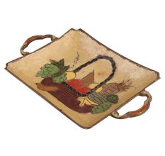 Antique Brass Tray With Fruit Basket Design