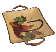 Antique Brass Tray With Fruit Basket Design