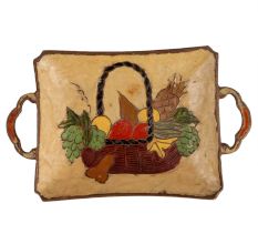 Antique Brass Tray With Fruit Basket Design