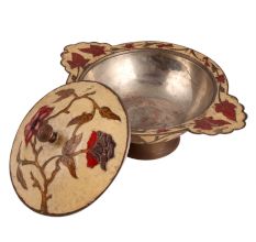 Brass Bowl With Lid Decorative Enamel Work