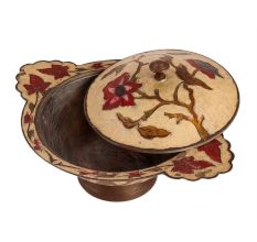 Brass Bowl With Lid Decorative Enamel Work