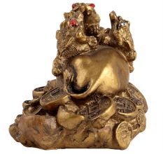 Golden Lucky Buffalo And Frog Statue Made Of Fish Bone