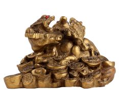 Golden Lucky Buffalo And Frog Statue Made Of Fish Bone