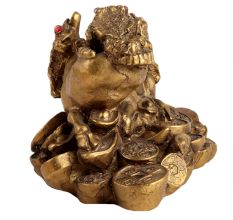 Golden Lucky Buffalo And Frog Statue Made Of Fish Bone