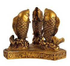 Golden Fish Three Fish Feng Shui Bone Statue To Attract Wealth