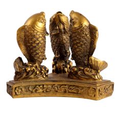 Golden Fish Three Fish Feng Shui Bone Statue To Attract Wealth