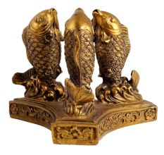 Golden Fish Three Fish Feng Shui Bone Statue To Attract Wealth
