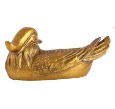 Golden Mendarian Duck Feng Shui Statue Made With Fish Bone