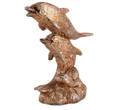 Two Brass Leaping Dolphins Statue