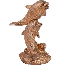 Two Brass Leaping Dolphins Statue