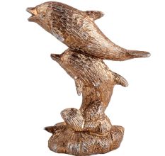 Two Brass Leaping Dolphins Statue