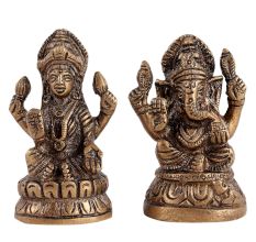 Brass Statue Of Ganesh Lakshmi Bhagwan Sitting on Lotus