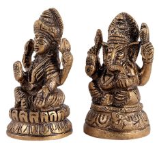 Brass Statue Of Ganesh Lakshmi Bhagwan Sitting on Lotus
