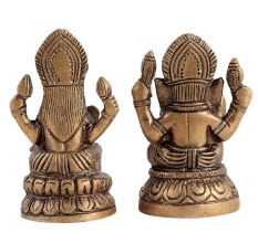 Brass Statue Of Ganesh Lakshmi Bhagwan Sitting on Lotus