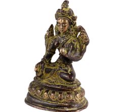 Brass Goddess Tara Statue On Lotus Pedestal