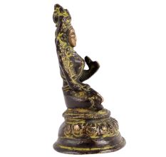 Brass Goddess Tara Statue On Lotus Pedestal