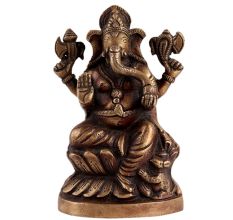 Brass Lord Ganesh Sitting on Lotus Base With Mushak
