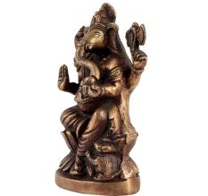 Brass Lord Ganesh Sitting on Lotus Base With Mushak