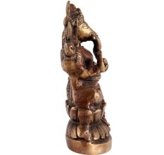 Brass Lord Ganesh Sitting on Lotus Base With Mushak