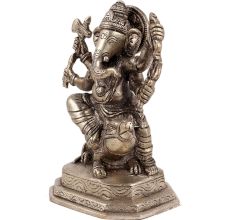 Brass Lord Ganesh Statue Sitting On Mushak Vahan