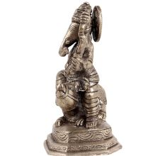 Brass Lord Ganesh Statue Sitting On Mushak Vahan