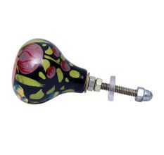 Dark Blue Floral Hand Painted Kashmiri Indian Cabinet Knobs