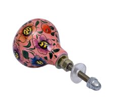 Pink Rose Hand Painted Kashmiri Indian Cabinet Knobs 