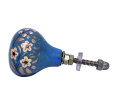 Slate Blue Floral Hand Pinded Indian Kashmiri Cabinet Knobs