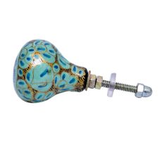 Turquoise Lily Hand Painted Kashmiri Cabinet Knobs