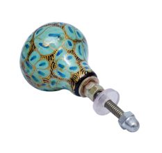 Turquoise Lily Hand Painted Kashmiri Cabinet Knobs
